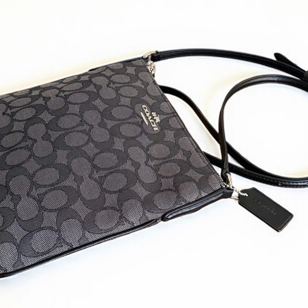 Authentic Coach Charcoal Black Signature Jacquard Crossbody Bag - Picture 8 of 14